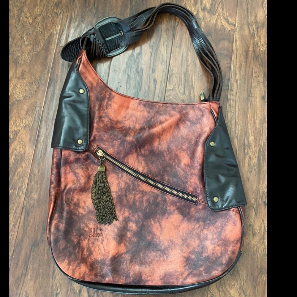 Gorgeous burnt orange and brown leather shoulder bag